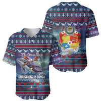 Tonga Christmas Baseball Jersey with Singing Whale Ocean Scene National Coat of Arms - Polynesian Pride