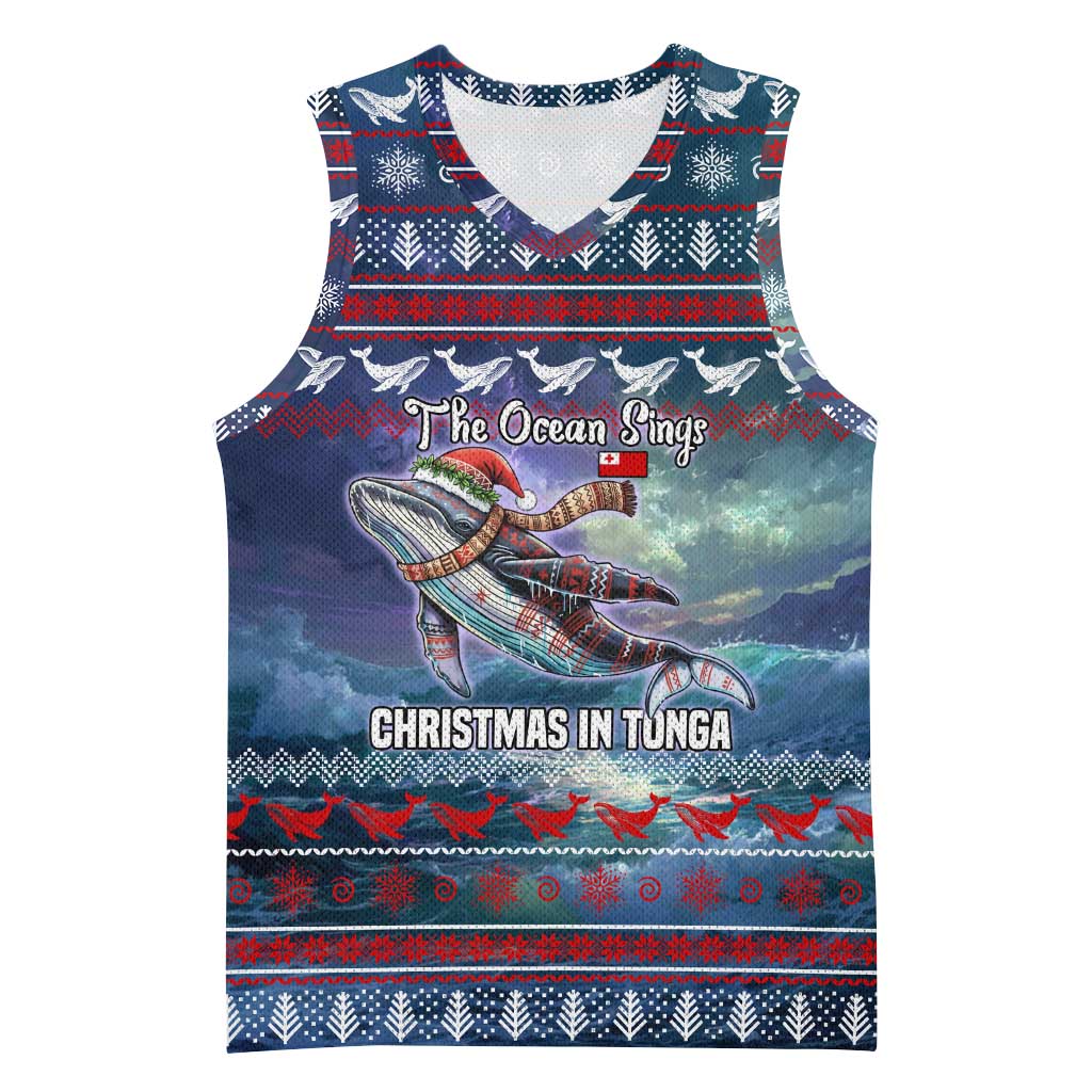 Tonga Christmas Basketball Jersey with Singing Whale Ocean Scene National Coat of Arms - Polynesian Pride