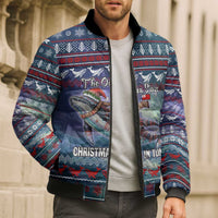 Tonga Christmas Bomber Puffer Jacket with Singing Whale Ocean Scene National Coat of Arms - Polynesian Pride