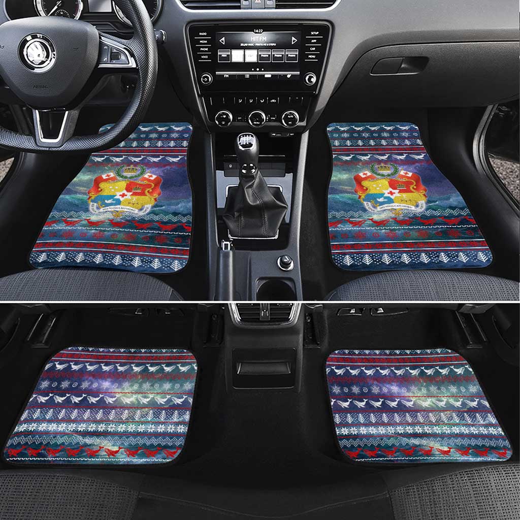 Tonga Christmas Car Mats with Singing Whale Ocean Scene National Coat of Arms - Polynesian Pride