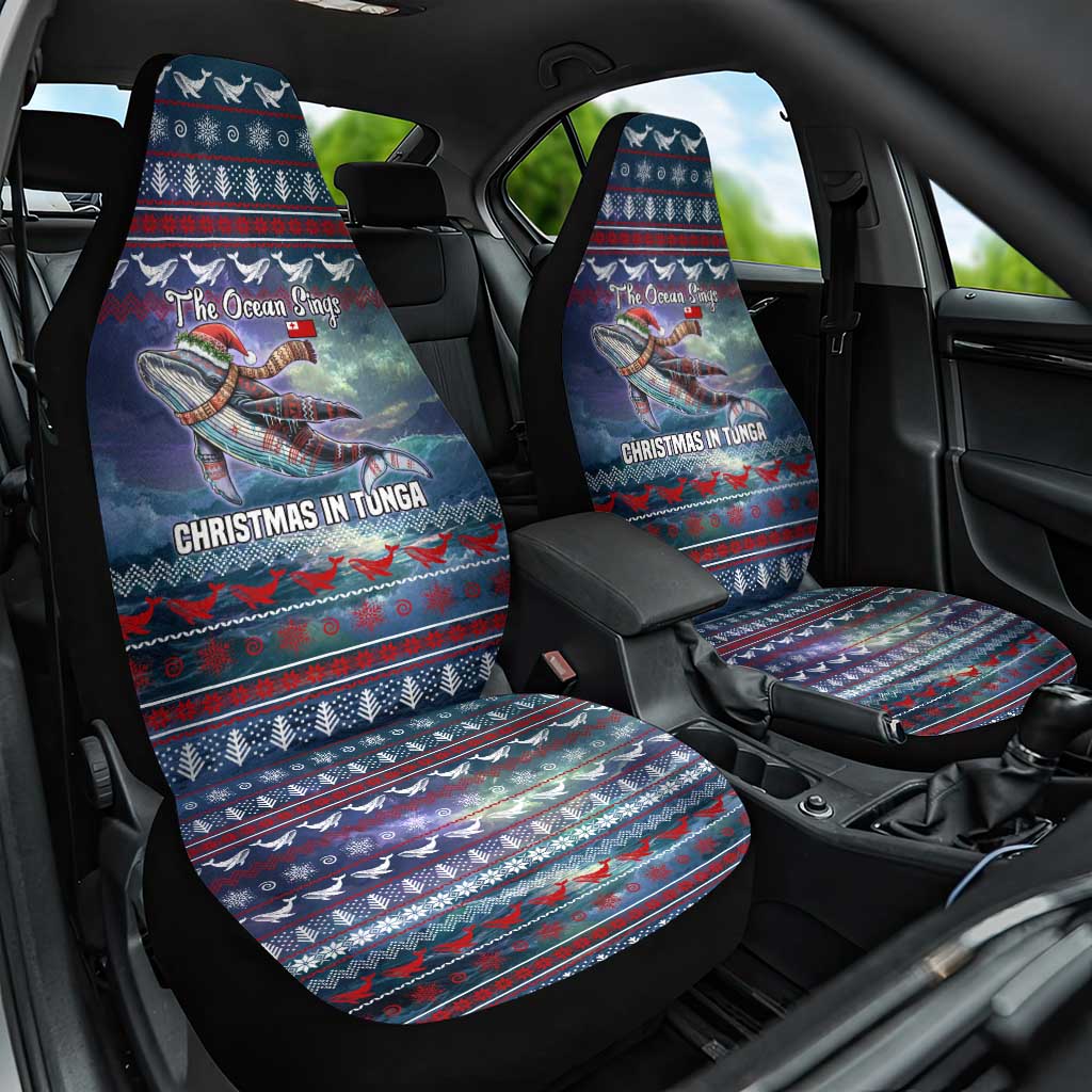 Tonga Christmas Car Seat Cover with Singing Whale Ocean Scene National Coat of Arms - Polynesian Pride