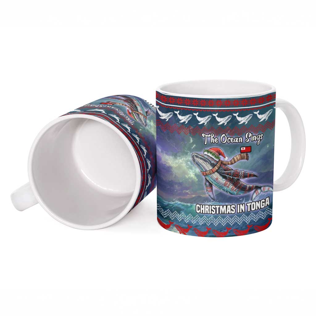 Tonga Christmas Ceramic Mug with Singing Whale Ocean Scene National Coat of Arms - Polynesian Pride