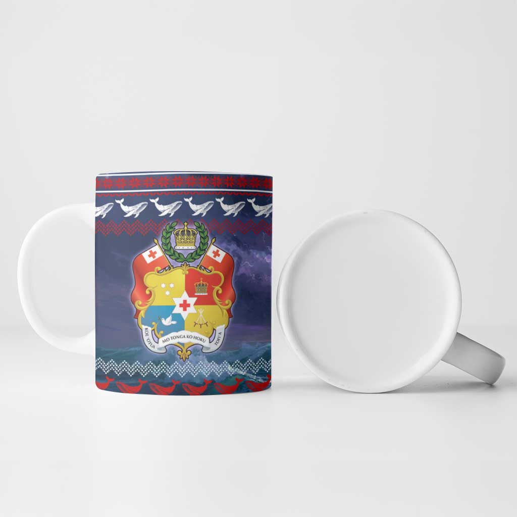 Tonga Christmas Ceramic Mug with Singing Whale Ocean Scene National Coat of Arms - Polynesian Pride