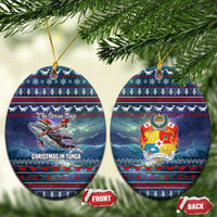 Tonga Christmas Ceramic Ornament with Singing Whale Ocean Scene National Coat of Arms - Polynesian Pride