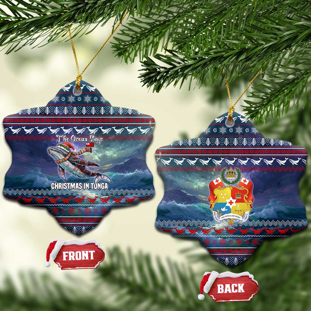 Tonga Christmas Ceramic Ornament with Singing Whale Ocean Scene National Coat of Arms - Polynesian Pride