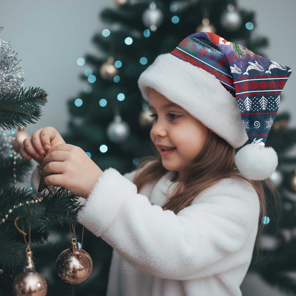 Tonga Christmas Santa Hat with Singing Whale Ocean Scene National Coat of Arms - Polynesian Pride