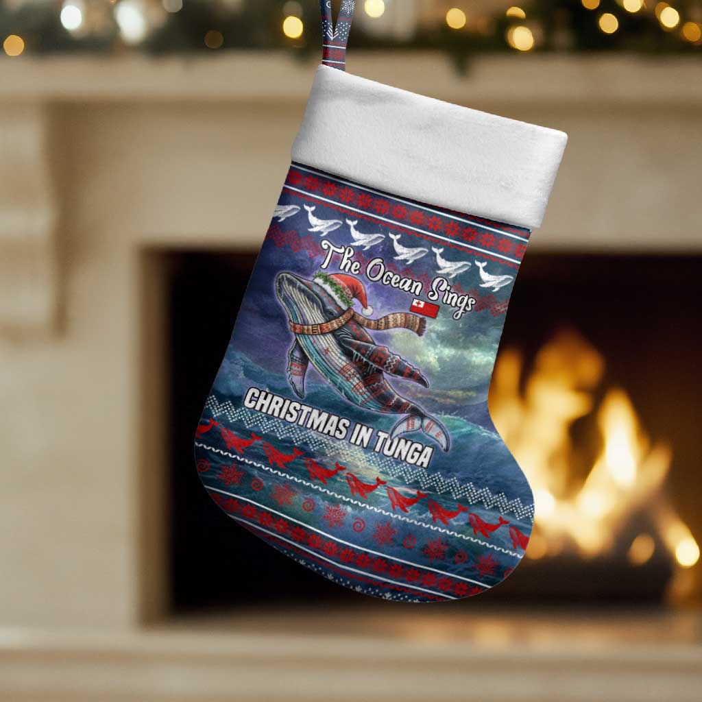 Tonga Christmas Stocking with Singing Whale Ocean Scene National Coat of Arms - Polynesian Pride