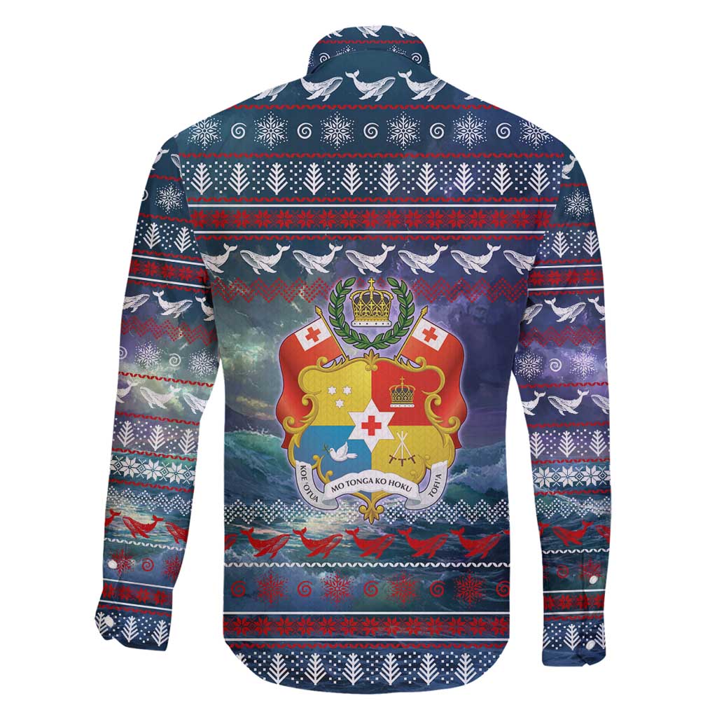 Tonga Christmas Family Matching Off Shoulder Maxi Dress and Hawaiian Shirt with Singing Whale Ocean Scene National Coat of Arms - Polynesian Pride