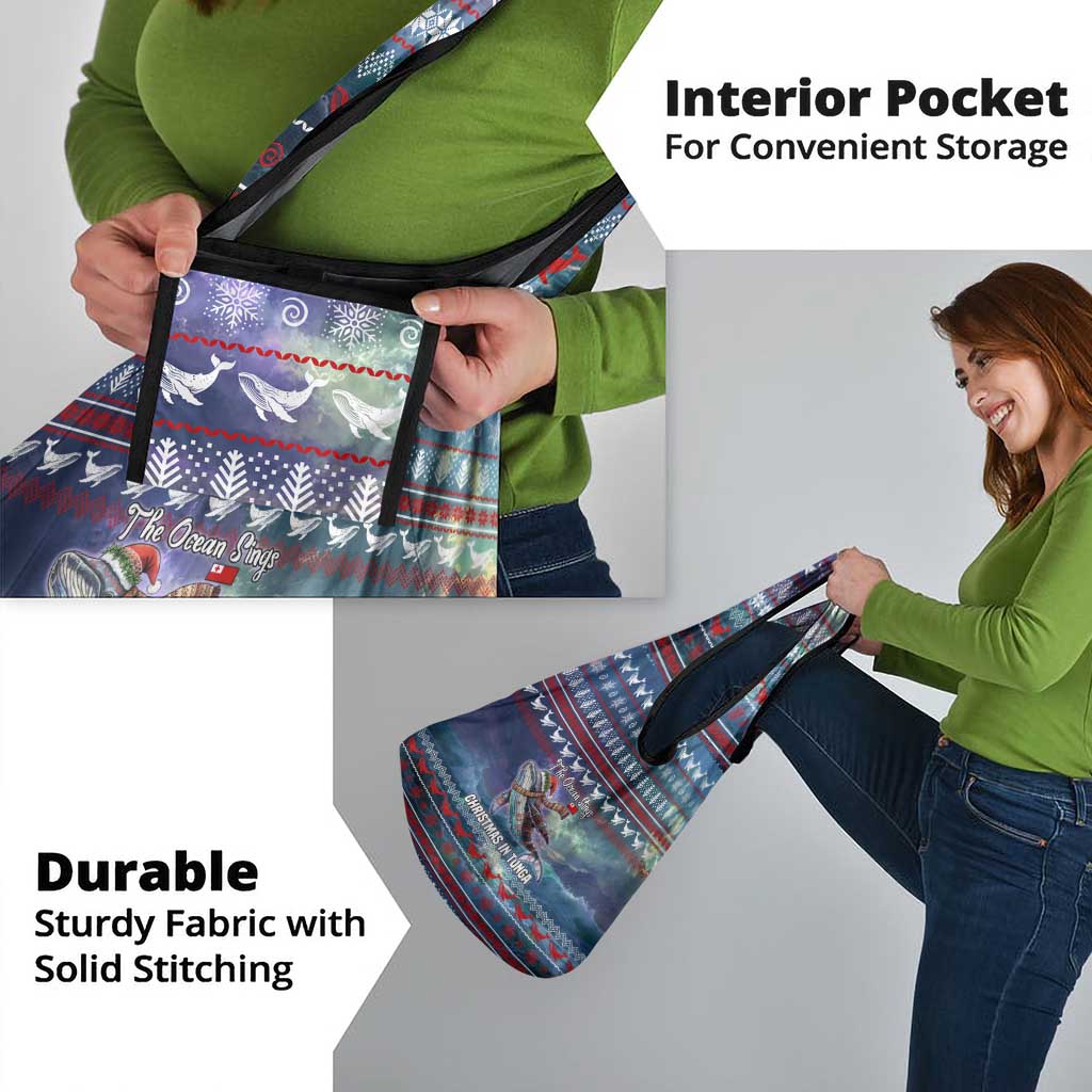 Tonga Christmas Grocery Bag with Singing Whale Ocean Scene National Coat of Arms - Polynesian Pride