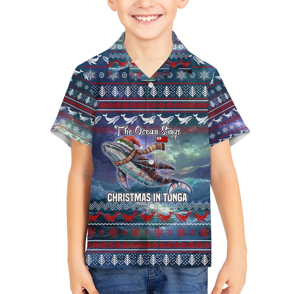 Tonga Christmas Hawaiian Shirt with Singing Whale Ocean Scene National Coat of Arms - Polynesian Pride
