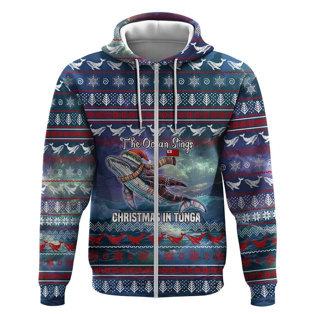 Tonga Christmas Hoodie with Singing Whale Ocean Scene National Coat of Arms - Polynesian Pride
