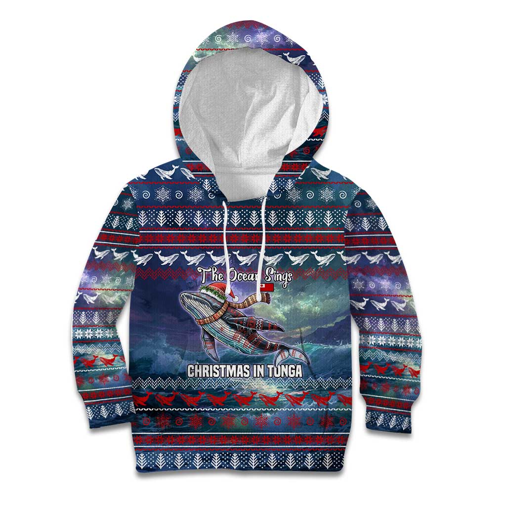 Tonga Christmas Kid Hoodie with Singing Whale Ocean Scene National Coat of Arms - Polynesian Pride