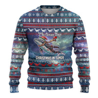Tonga Christmas Ugly Christmas Sweater with Singing Whale Ocean Scene National Coat of Arms - Polynesian Pride