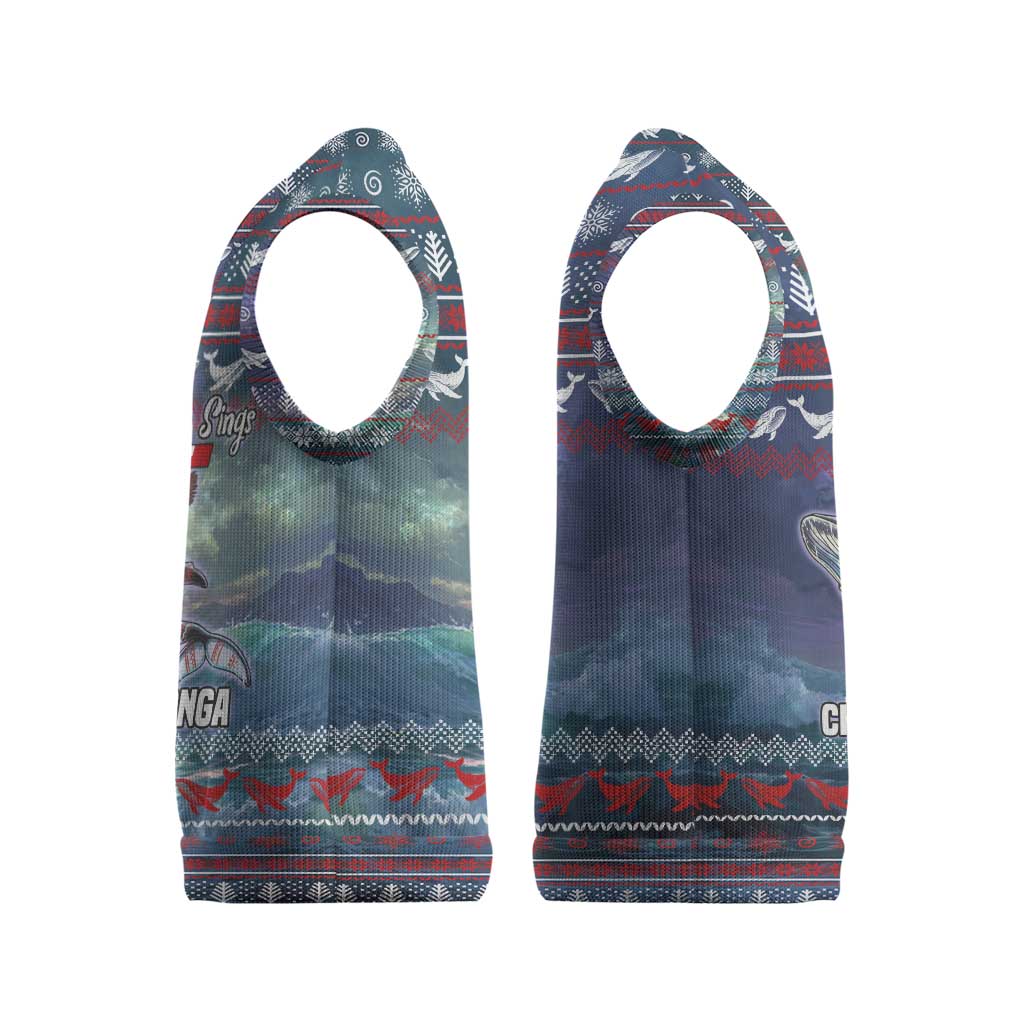 Tonga Christmas Knitted V-Neck Vest with Singing Whale Ocean Scene National Coat of Arms - Polynesian Pride