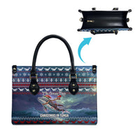 Tonga Christmas Leather Bag with Singing Whale Ocean Scene National Coat of Arms - Polynesian Pride