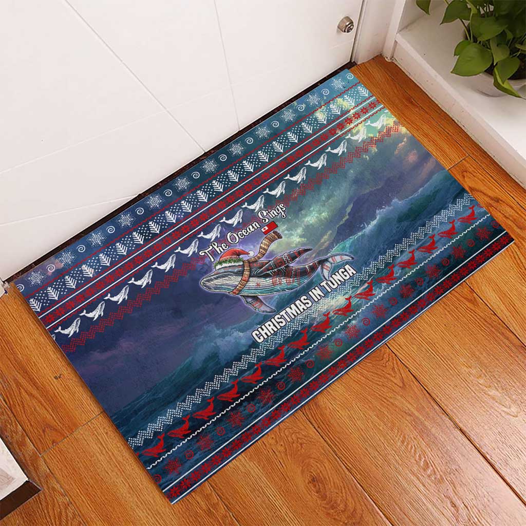 Tonga Christmas Rubber Doormat with Singing Whale Ocean Scene National Coat of Arms - Polynesian Pride