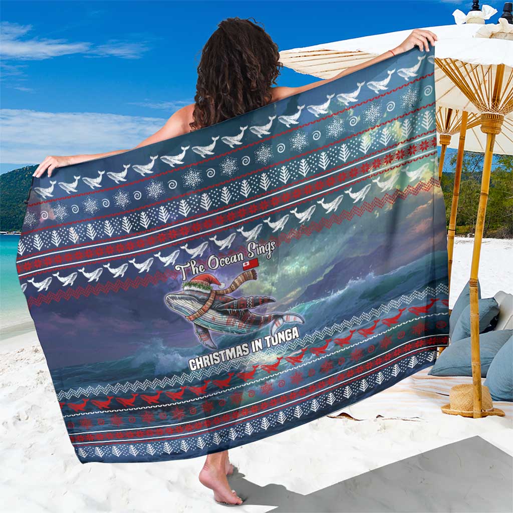 Tonga Christmas Sarong with Singing Whale Ocean Scene National Coat of Arms - Polynesian Pride