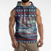 Tonga Christmas Sleeveless Hoodie with Singing Whale Ocean Scene National Coat of Arms - Polynesian Pride