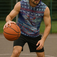 Tonga Christmas Sleeveless Hoodie with Singing Whale Ocean Scene National Coat of Arms - Polynesian Pride