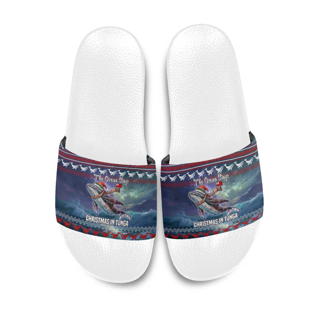 Tonga Christmas Slide Sandals with Singing Whale Ocean Scene National Coat of Arms - Polynesian Pride