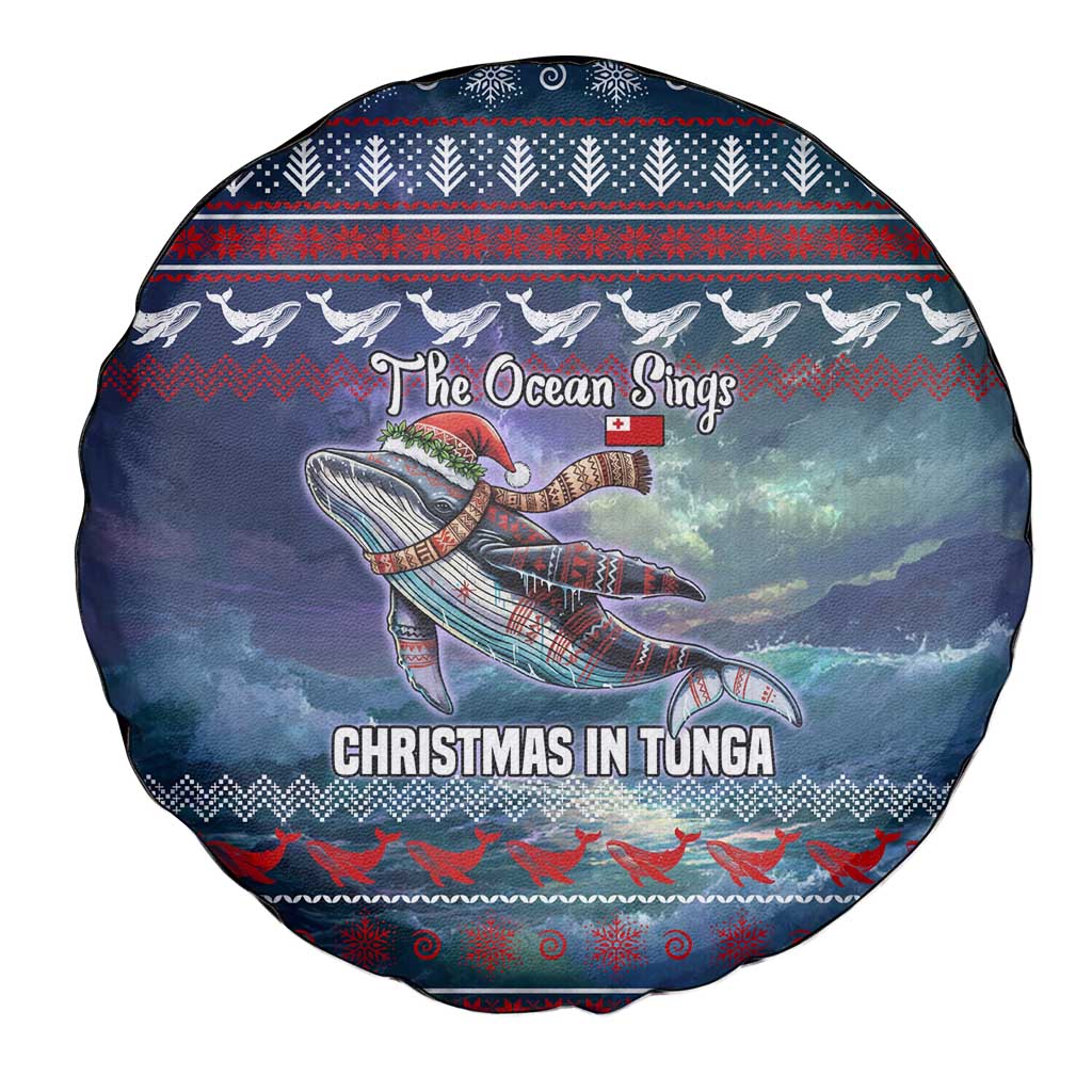 Tonga Christmas Spare Tire Cover with Singing Whale Ocean Scene National Coat of Arms - Polynesian Pride