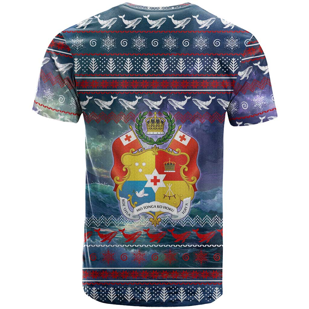 Tonga Christmas T Shirt with Singing Whale Ocean Scene National Coat of Arms - Polynesian Pride