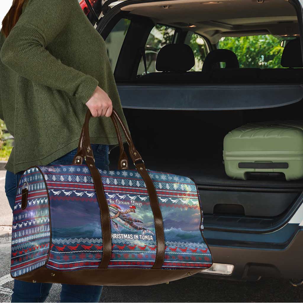 Tonga Christmas Travel Bag with Singing Whale Ocean Scene National Coat of Arms - Polynesian Pride