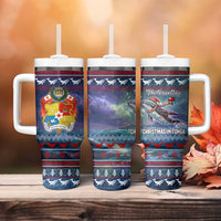 Tonga Christmas Tumbler With Handle with Singing Whale Ocean Scene National Coat of Arms - Polynesian Pride