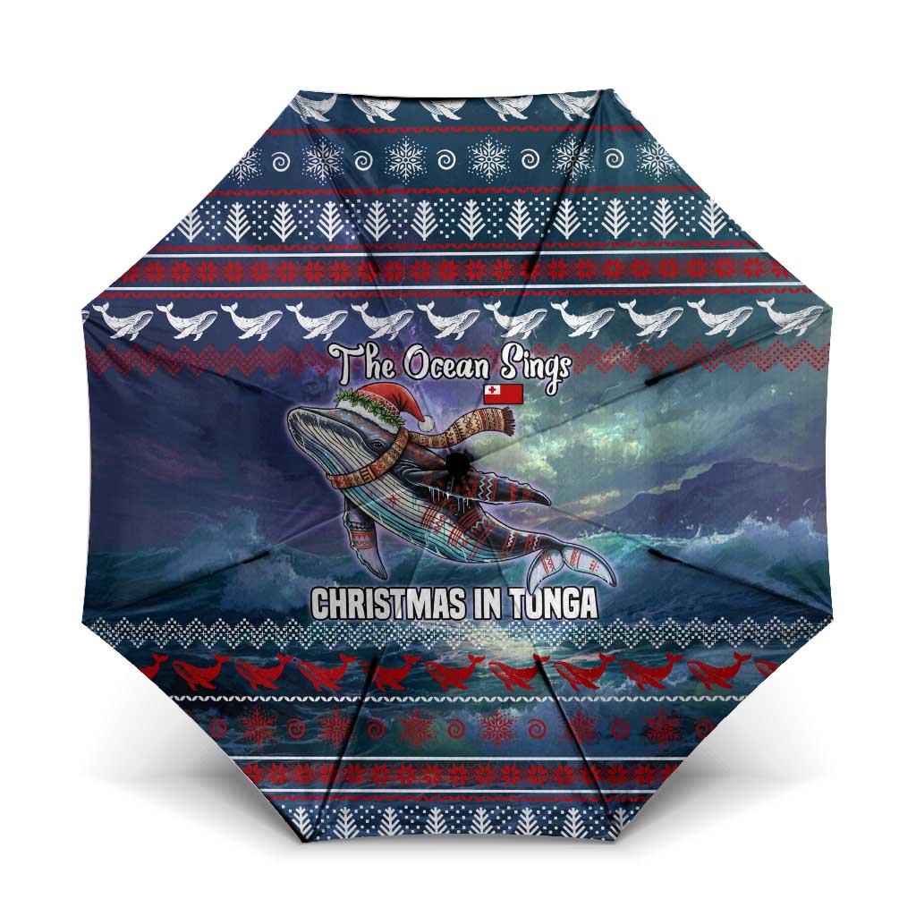 Tonga Christmas Umbrella with Singing Whale Ocean Scene National Coat of Arms - Polynesian Pride