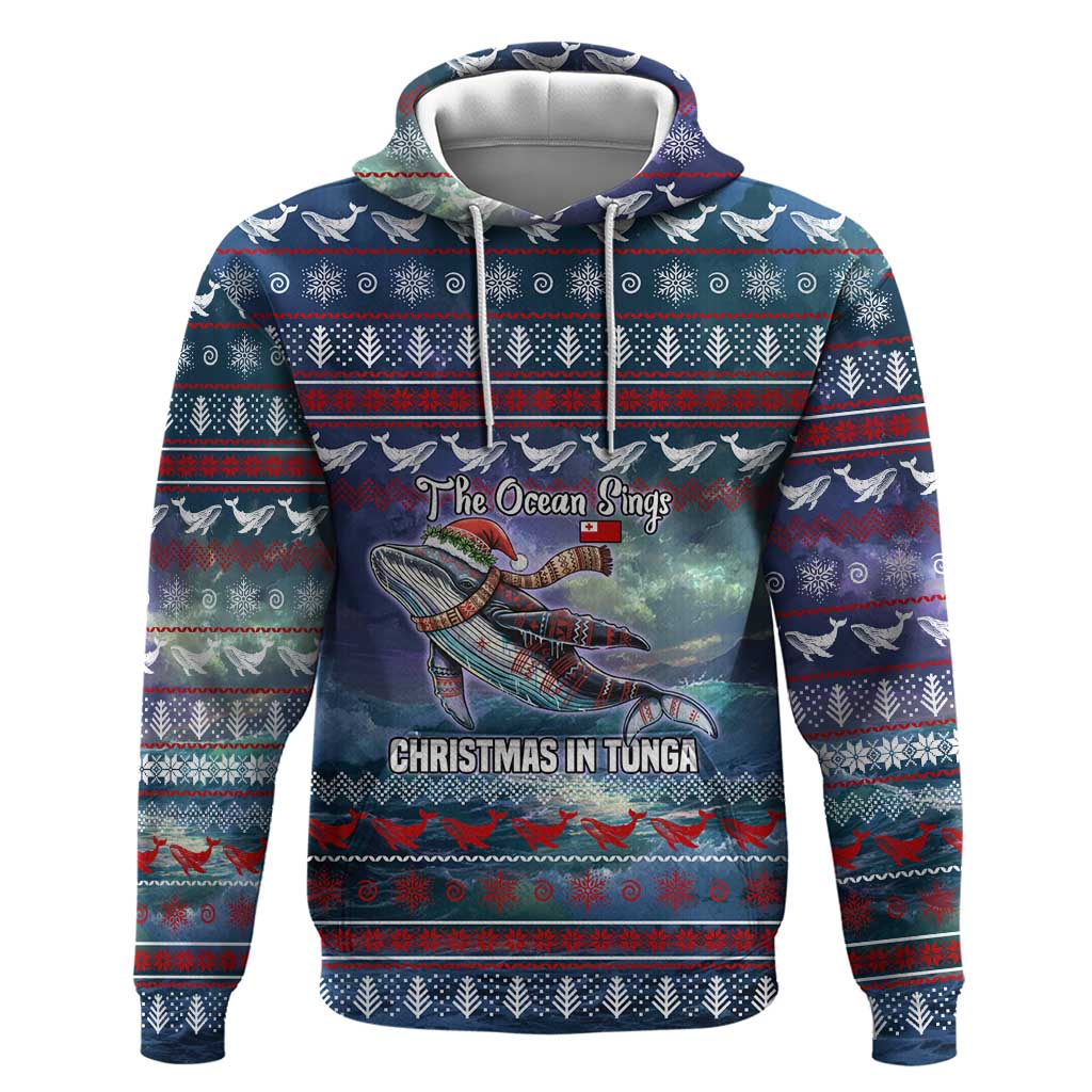 Tonga Christmas Zip Hoodie with Singing Whale Ocean Scene National Coat of Arms - Polynesian Pride
