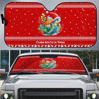 Tonga Christmas Auto Sun Shade with Sea Turtle Coral Reef Design Snowflake Pattern and National Emblem - Polynesian Pride