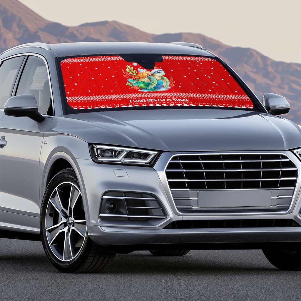 Tonga Christmas Auto Sun Shade with Sea Turtle Coral Reef Design Snowflake Pattern and National Emblem - Polynesian Pride