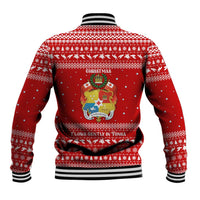 Tonga Christmas Baseball Jacket with Sea Turtle Coral Reef Design Snowflake Pattern and National Emblem - Polynesian Pride