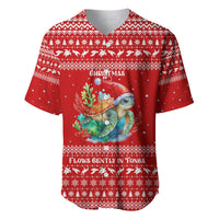 Tonga Christmas Baseball Jersey with Sea Turtle Coral Reef Design Snowflake Pattern and National Emblem - Polynesian Pride