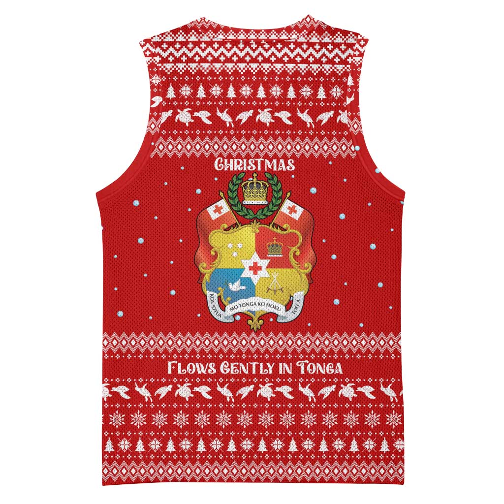 Tonga Christmas Basketball Jersey with Sea Turtle Coral Reef Design Snowflake Pattern and National Emblem - Polynesian Pride