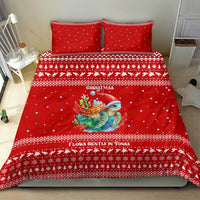 Tonga Christmas Bedding Set with Sea Turtle Coral Reef Design Snowflake Pattern and National Emblem - Polynesian Pride