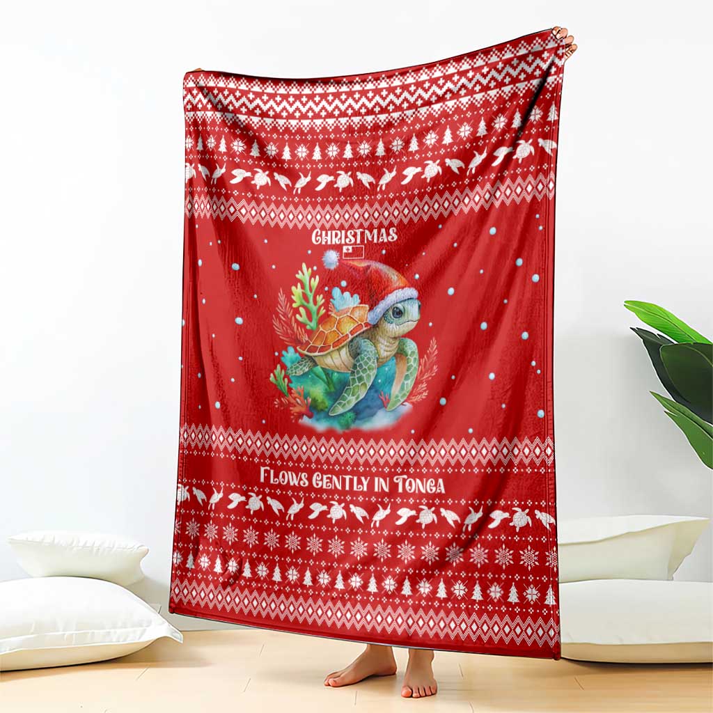 Tonga Christmas Blanket with Sea Turtle Coral Reef Design Snowflake Pattern and National Emblem - Polynesian Pride