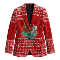 Tonga Christmas Blazer with Sea Turtle Coral Reef Design Snowflake Pattern and National Emblem - Polynesian Pride