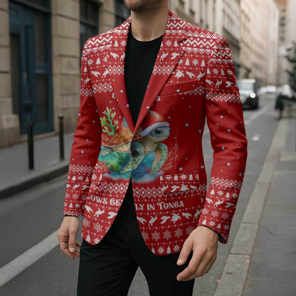 Tonga Christmas Blazer with Sea Turtle Coral Reef Design Snowflake Pattern and National Emblem - Polynesian Pride