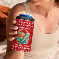 Tonga Christmas 4 in 1 Can Cooler Tumbler with Sea Turtle Coral Reef Design Snowflake Pattern and National Emblem - Polynesian Pride