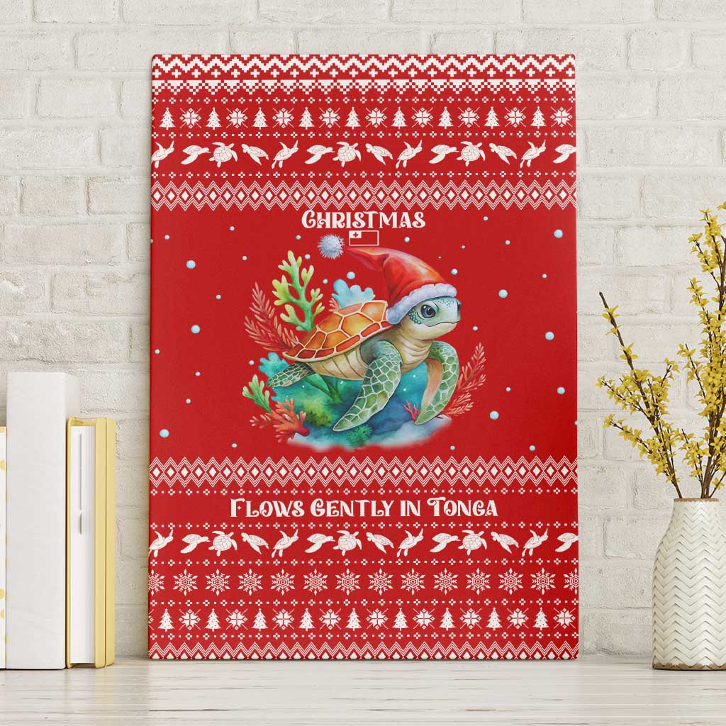Tonga Christmas Canvas Wall Art with Sea Turtle Coral Reef Design Snowflake Pattern and National Emblem - Polynesian Pride