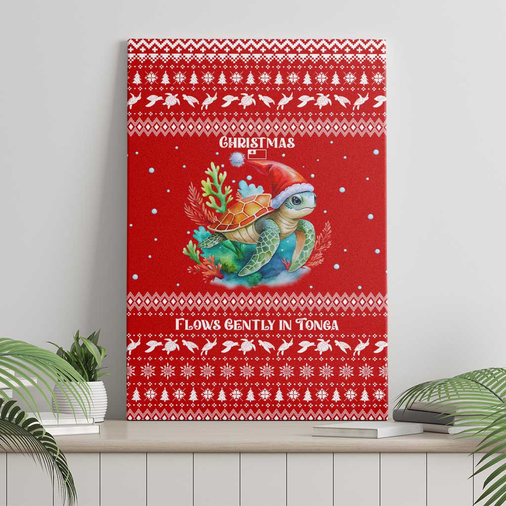 Tonga Christmas Canvas Wall Art with Sea Turtle Coral Reef Design Snowflake Pattern and National Emblem - Polynesian Pride