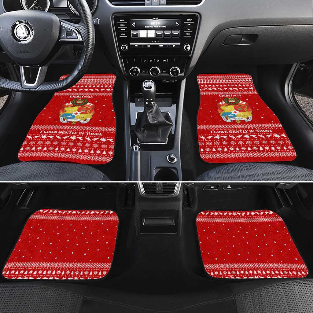 Tonga Christmas Car Mats with Sea Turtle Coral Reef Design Snowflake Pattern and National Emblem - Polynesian Pride