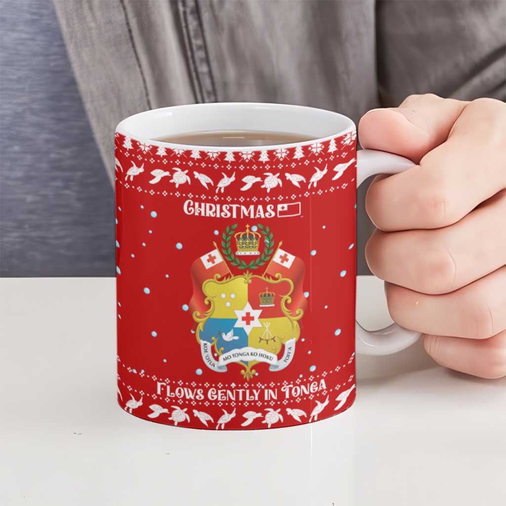 Tonga Christmas Ceramic Mug with Sea Turtle Coral Reef Design Snowflake Pattern and National Emblem - Polynesian Pride