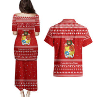 Tonga Christmas Couples Matching Puletasi and Hawaiian Shirt with Sea Turtle Coral Reef Design Snowflake Pattern and National Emblem - Polynesian Pride