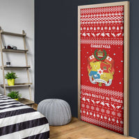 Tonga Christmas Door Cover with Sea Turtle Coral Reef Design Snowflake Pattern and National Emblem - Polynesian Pride