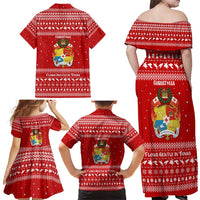 Tonga Christmas Family Matching Off Shoulder Maxi Dress and Hawaiian Shirt with Sea Turtle Coral Reef Design Snowflake Pattern and National Emblem - Polynesian Pride