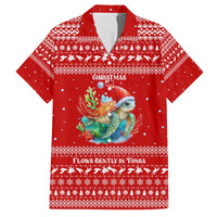 Tonga Christmas Family Matching Off Shoulder Short Dress and Hawaiian Shirt with Sea Turtle Coral Reef Design Snowflake Pattern and National Emblem - Polynesian Pride