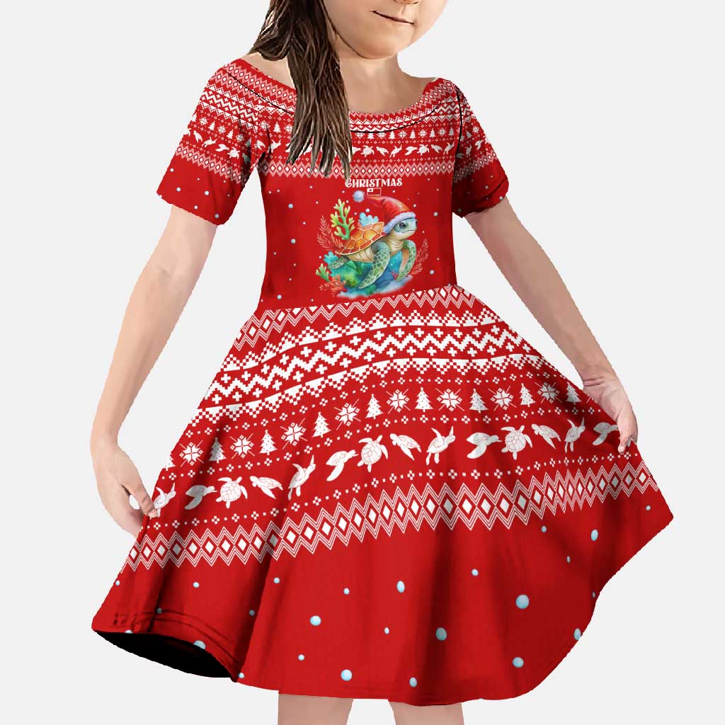 Tonga Christmas Family Matching Summer Maxi Dress and Hawaiian Shirt with Sea Turtle Coral Reef Design Snowflake Pattern and National Emblem - Polynesian Pride