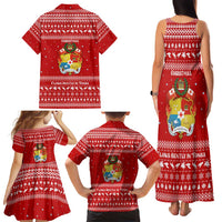 Tonga Christmas Family Matching Tank Maxi Dress and Hawaiian Shirt with Sea Turtle Coral Reef Design Snowflake Pattern and National Emblem - Polynesian Pride